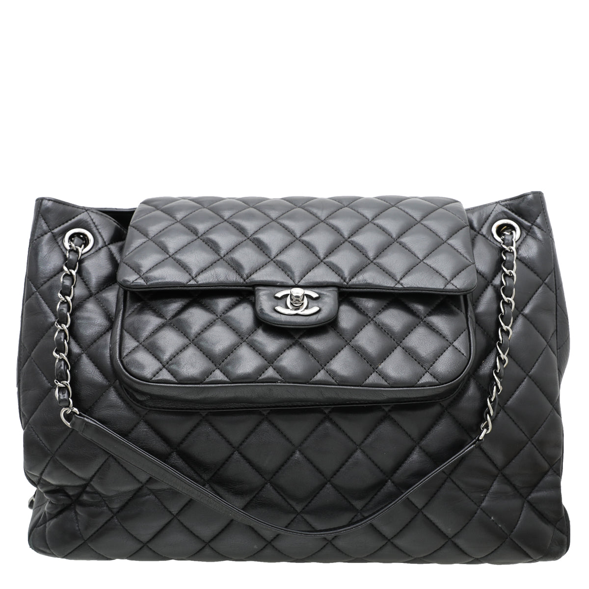 Chanel Black CC Front Flap Pocket Shopping Tote Bag-Chanel-THE CLOSET