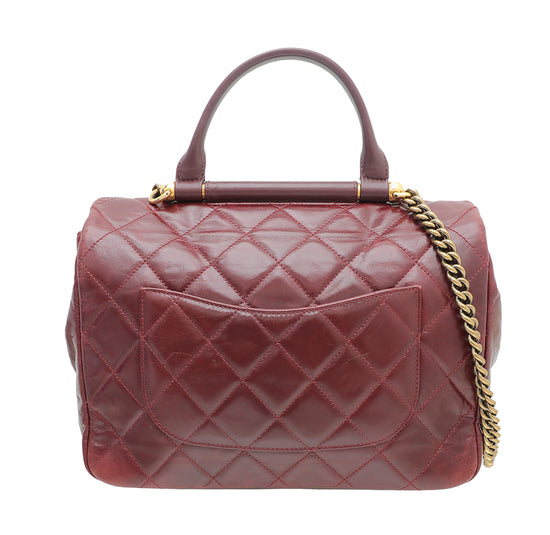 Chanel Burgundy CC Glazed Gold Bar Top Handle Flap Bag