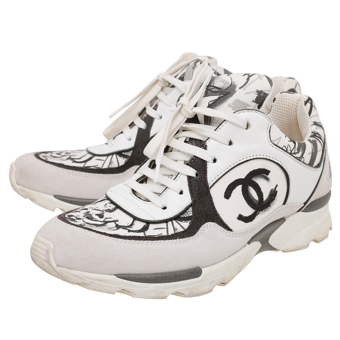 Chanel Tricolor CC Graffiti Suede Sneakers 38-Chanel-THE CLOSET