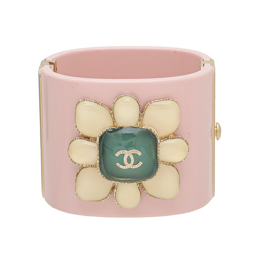 Chanel Pink CC Gripoix Enamel Wide Cuff Bracelet-Chanel-THE CLOSET