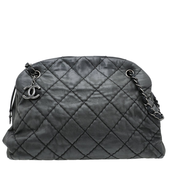 CHANEL Just Mademoiselle Calfskin Leather Bowling Bag Black