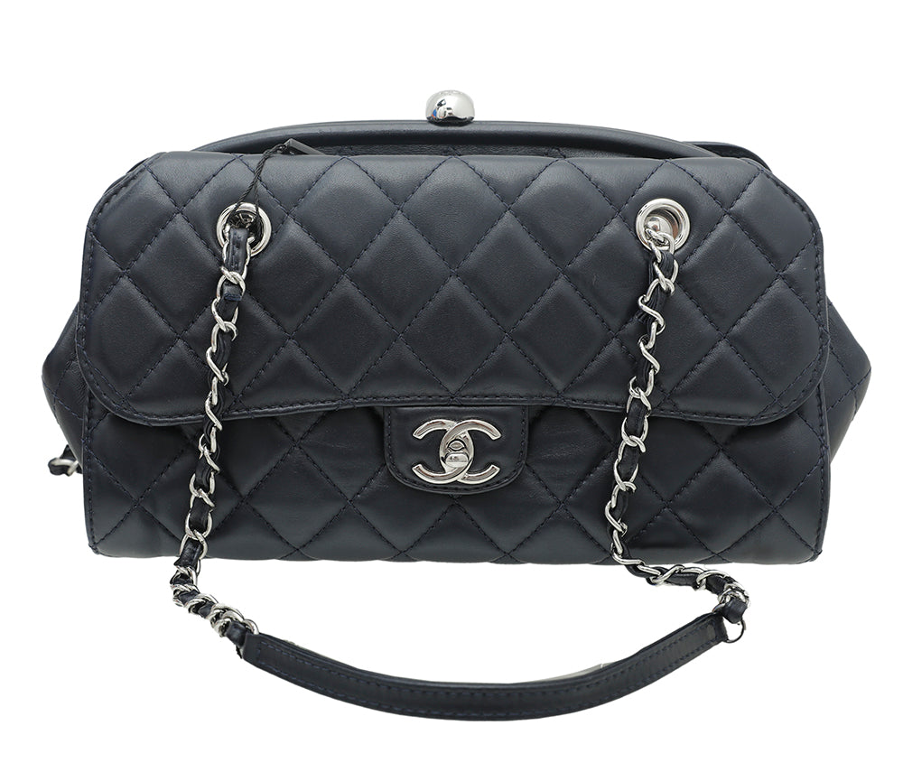 Chanel Navy Blue CC Kisslock Frame Compartment Bag