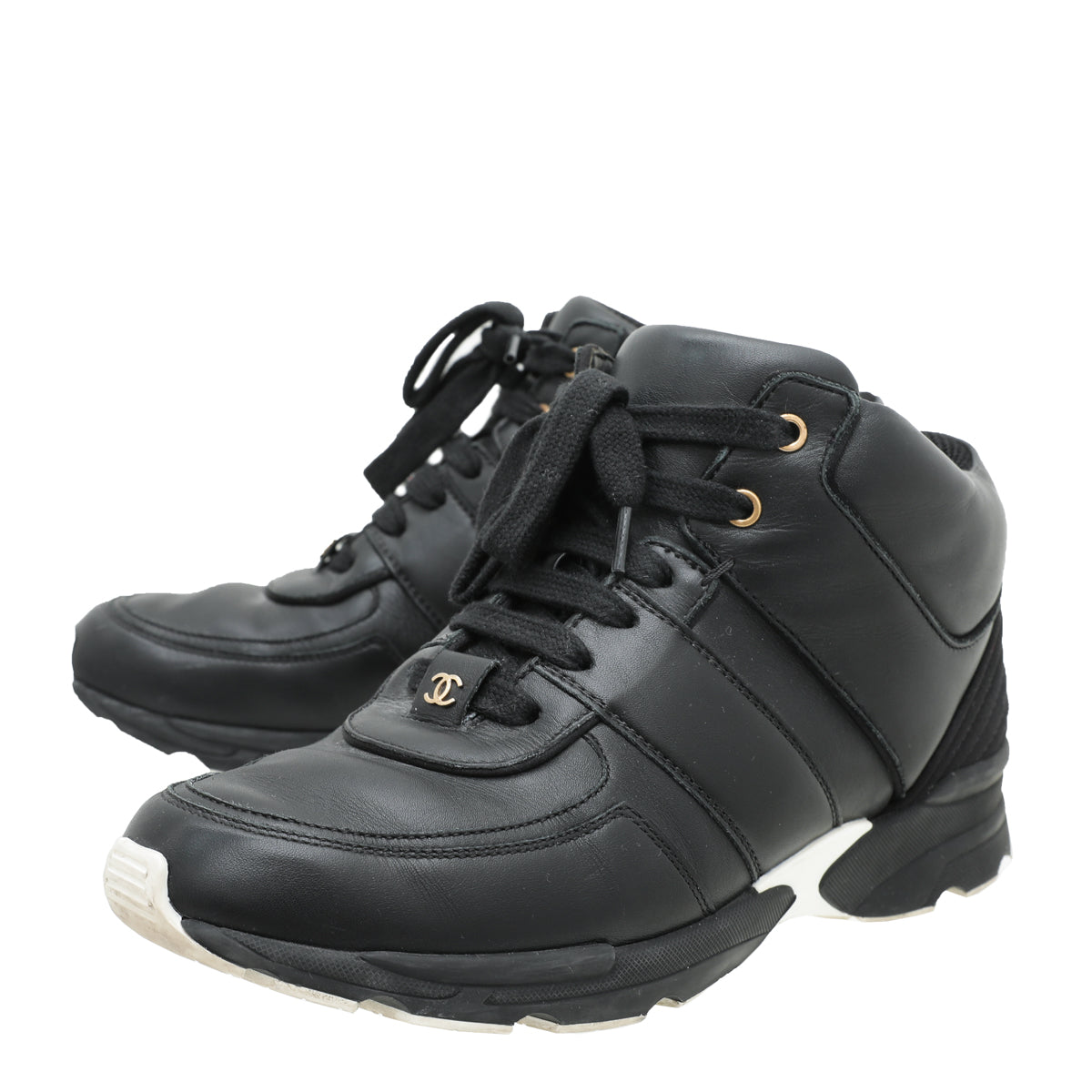 Chanel Black CC Lace Up Sneakers 38.5-Chanel-THE CLOSET