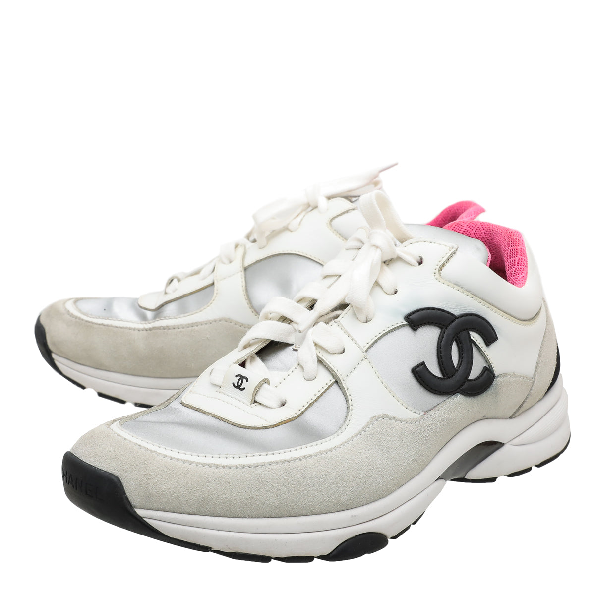 CHANEL, Shoes, Chanel Whitesilver Sneakers