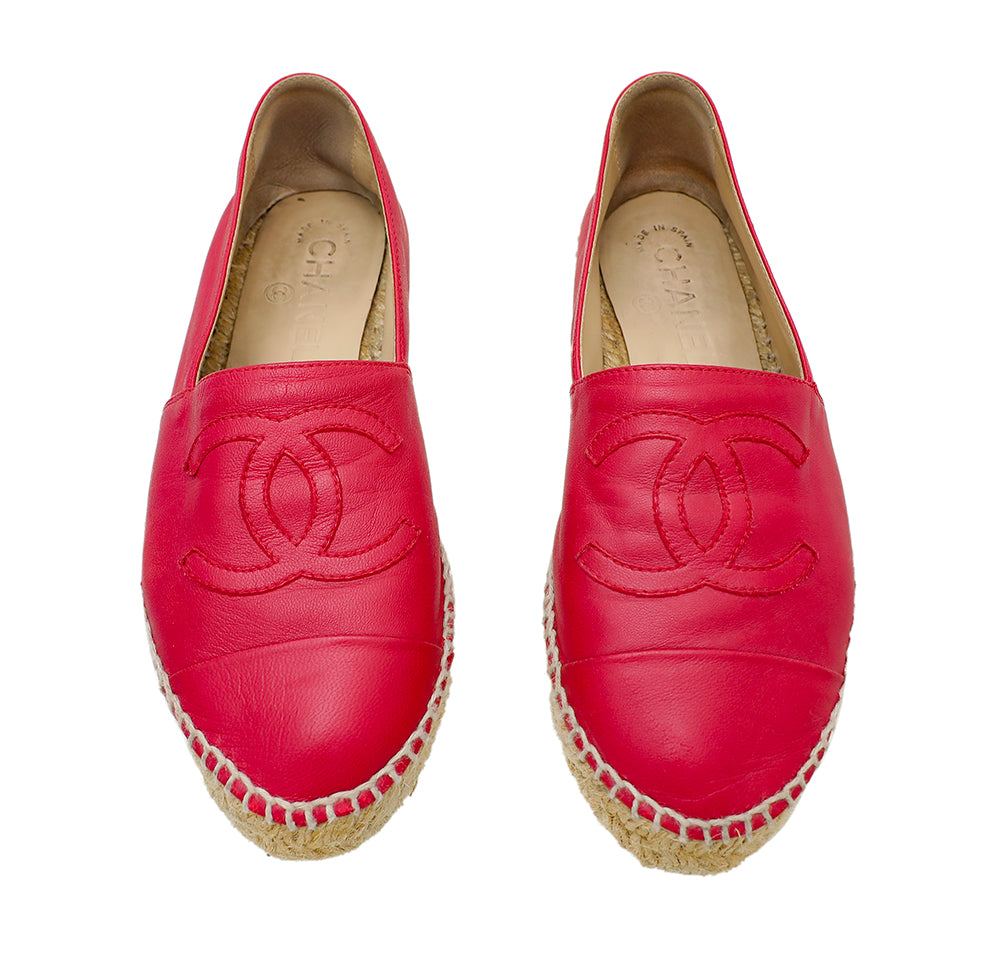 Chanel Red CC Cap Toe Espadrille 35-Chanel-THE CLOSET