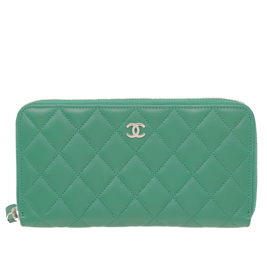 Chanel Green CC Classic Long Zipped Wallet – The Closet