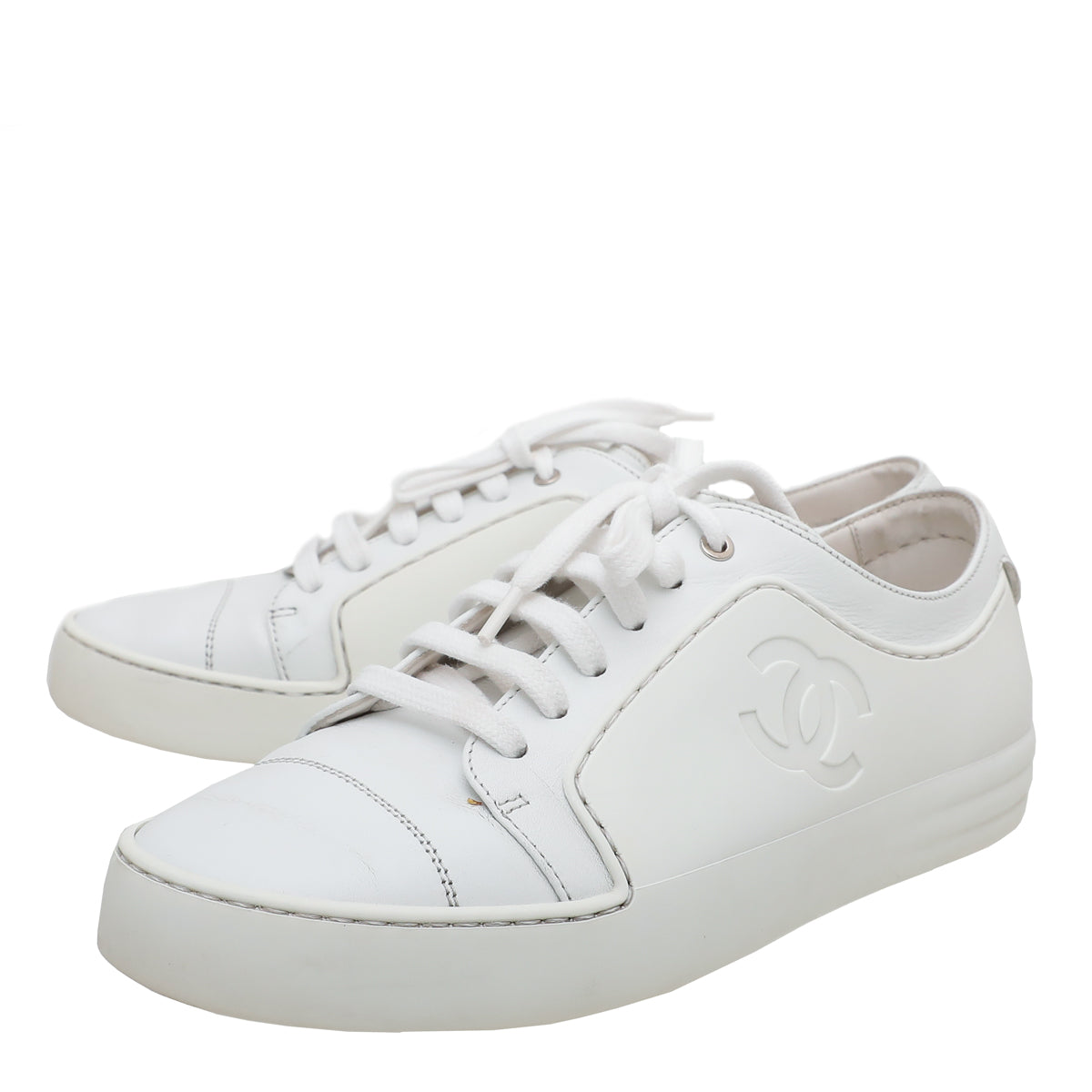 Chanel White CC Tennis Sneakers 38.5
