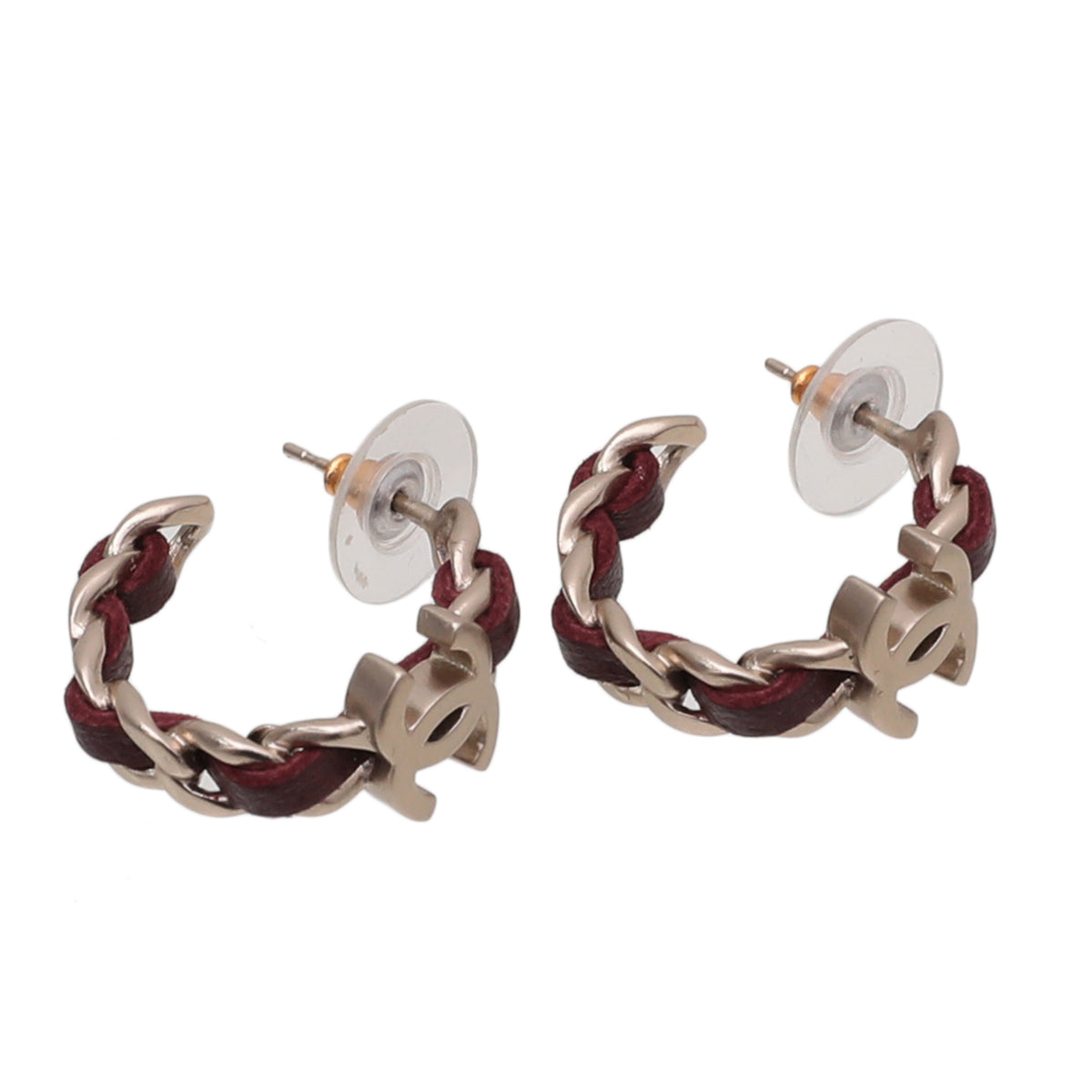 Chanel Burgundy CC Woven Chain Hoop Earrings-Chanel-THE CLOSET