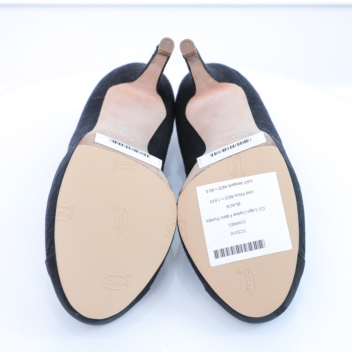 Chanel Black CC Logo Cap Toe Fabric Pumps 37.5-Chanel-THE CLOSET