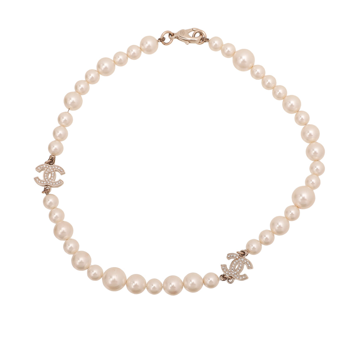 Chanel White CC Logo Pearl Classic Short Necklace