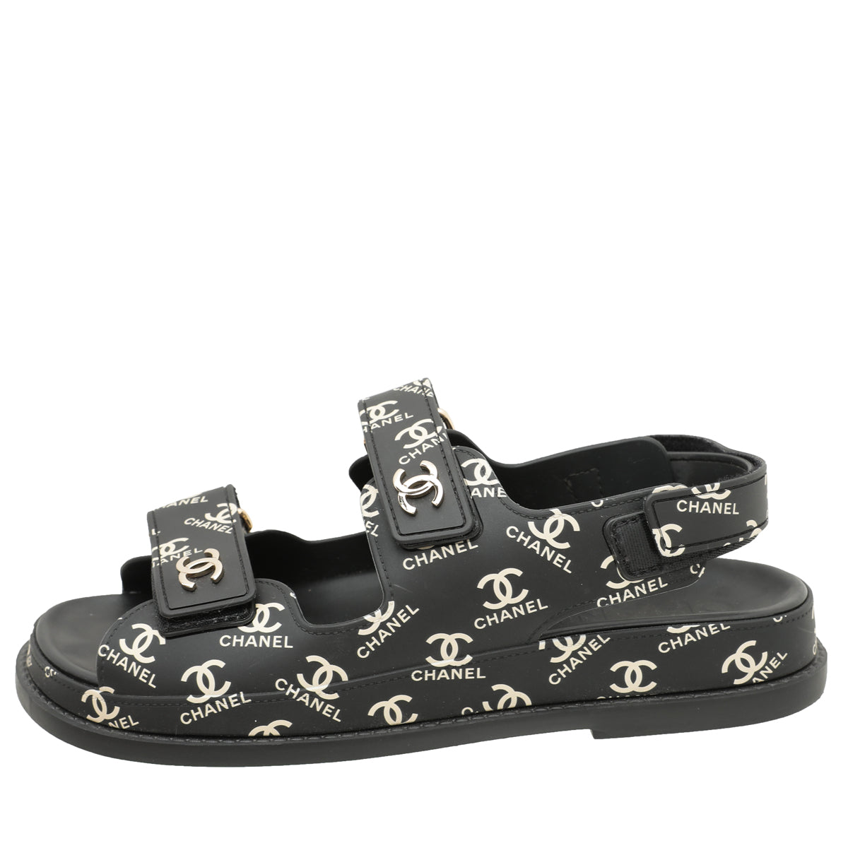 Chanel Black CC Dad Logo Print Sandals 38