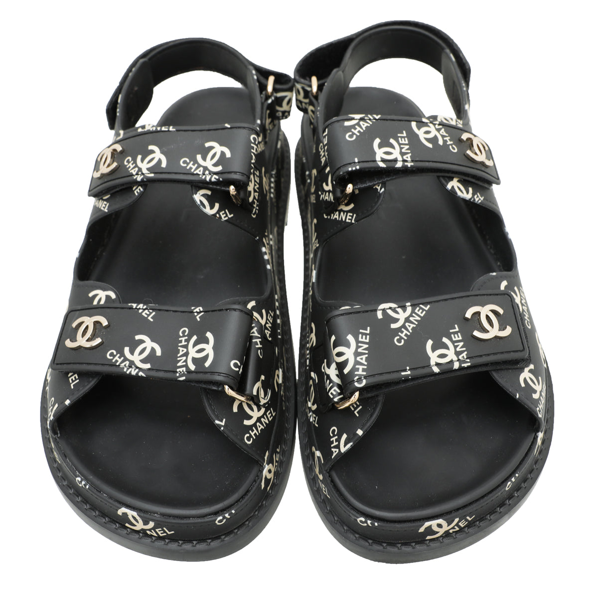 Chanel Black CC Dad Logo Print Sandals 38 – THE CLOSET
