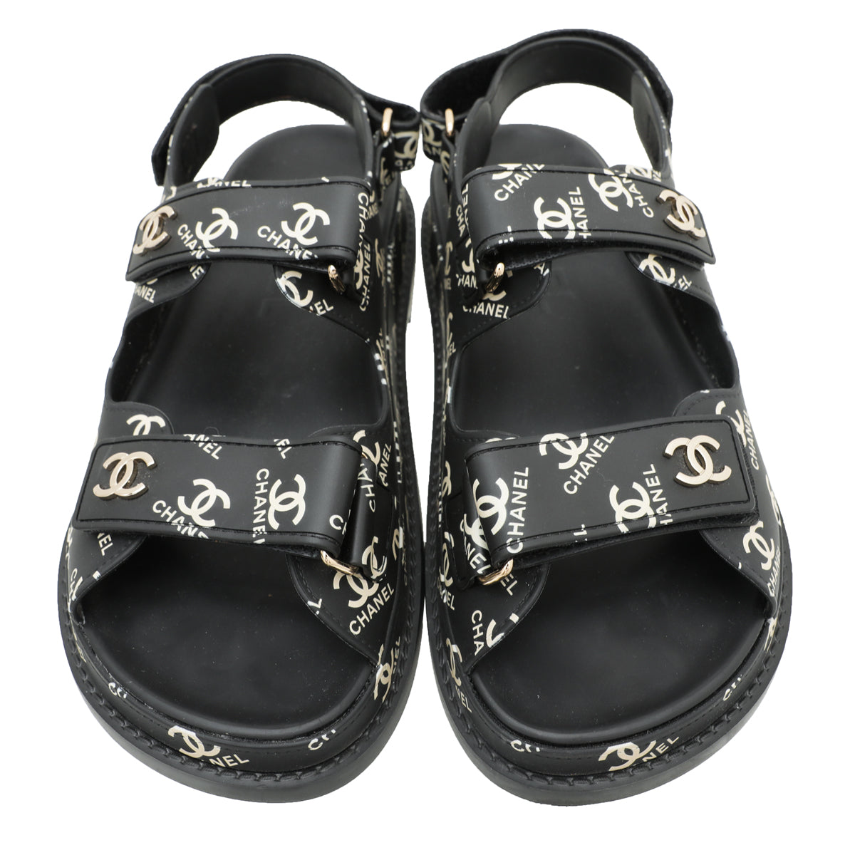 Chanel Dad Sandals 22C White Black Graffiti CC Logo Mule Slide Strap Size  36.5