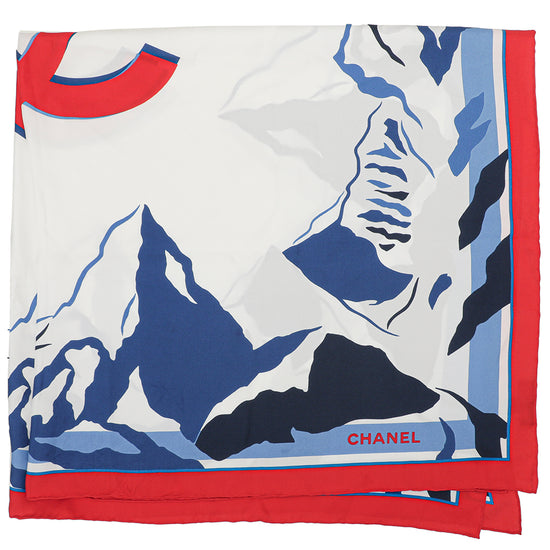 Chanel Tricolor CC Logo Print Silk Square Scarf