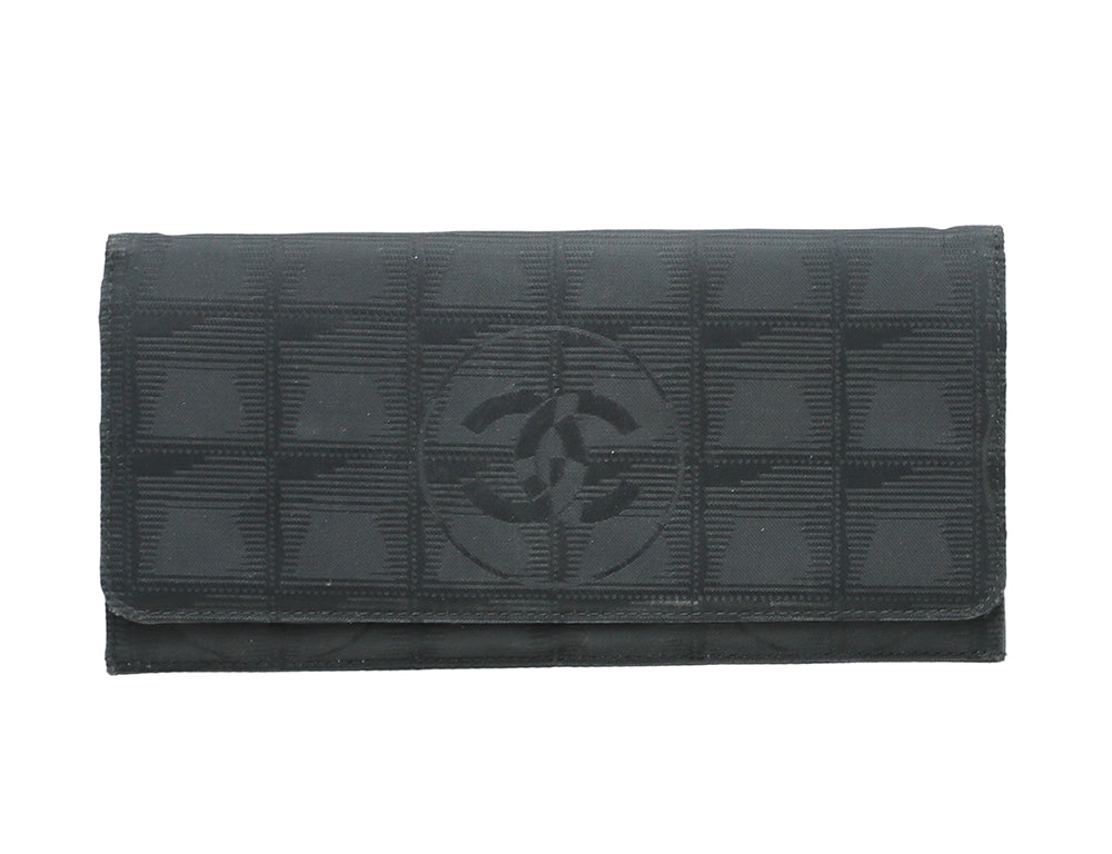 Chanel Black CC Logo Travel Line Flap Wallet