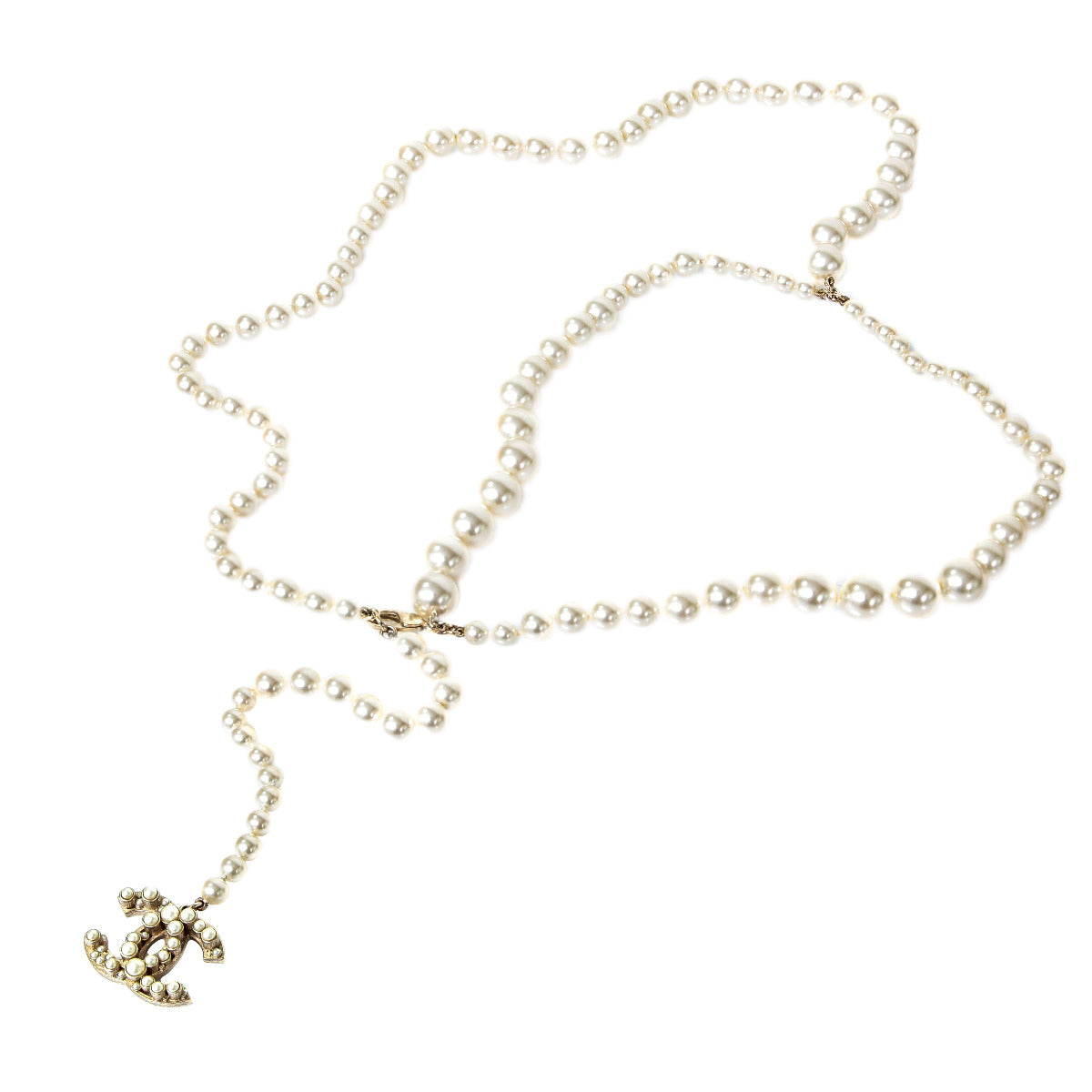 Chanel Light Gold CC Long Pearls Necklace-Chanel-THE CLOSET