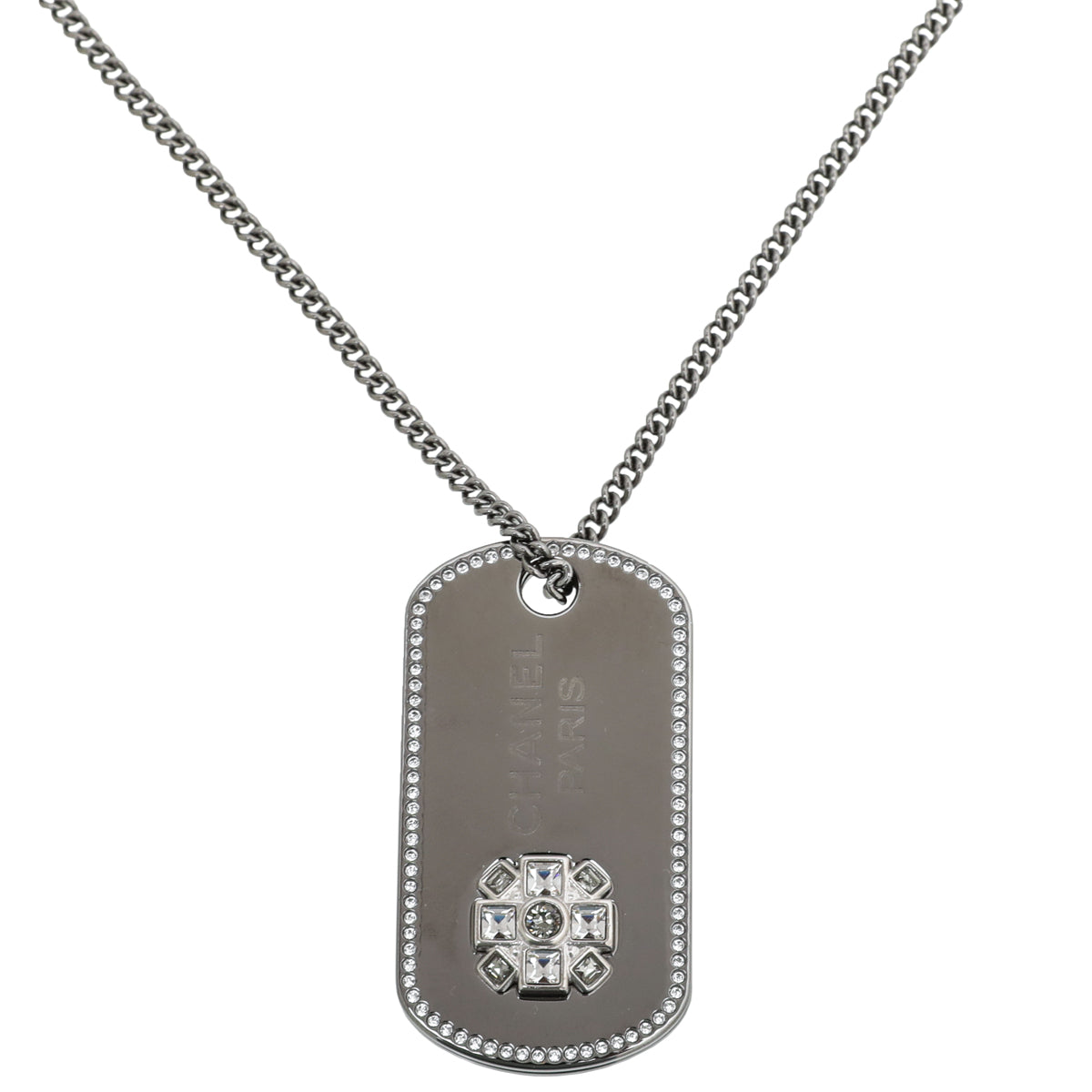 Chanel CC Metal Crystal Ruthenium Dog Charm Necklace-Chanel-THE CLOSET
