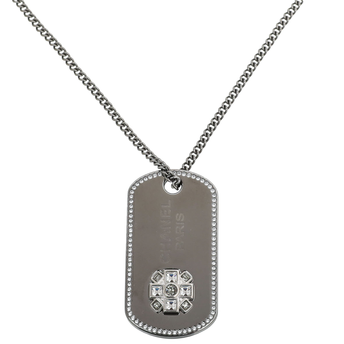 Chanel CC Metal Crystal Ruthenium Dog Charm Necklace – The Closet
