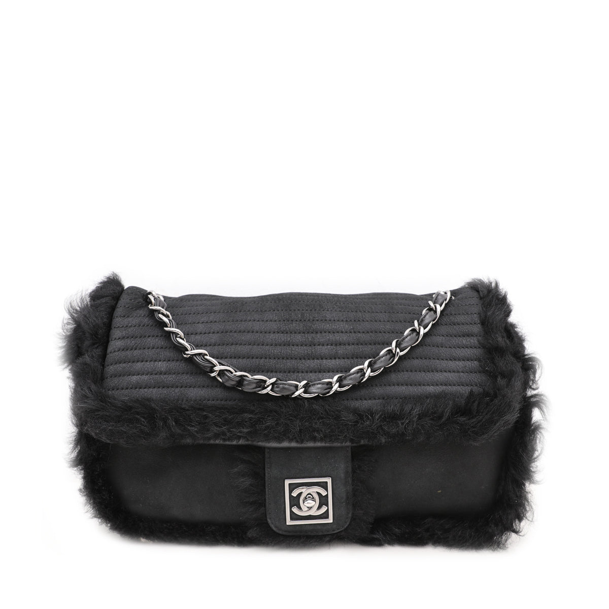 Chanel Black CC Mouton Fur Flap Bag-Chanel-THE CLOSET
