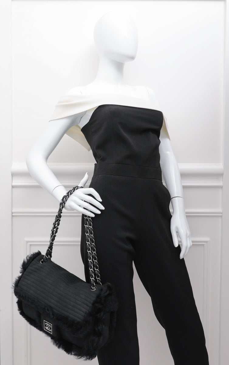 Chanel Black CC Mouton Fur Flap Bag-Chanel-THE CLOSET