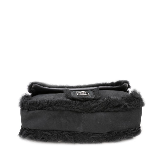 Chanel Black CC Mouton Fur Flap Bag
