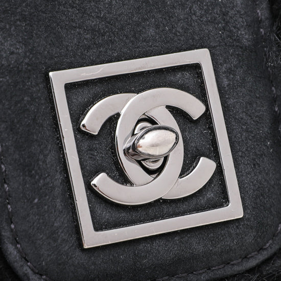 Chanel Black CC Mouton Fur Flap Bag