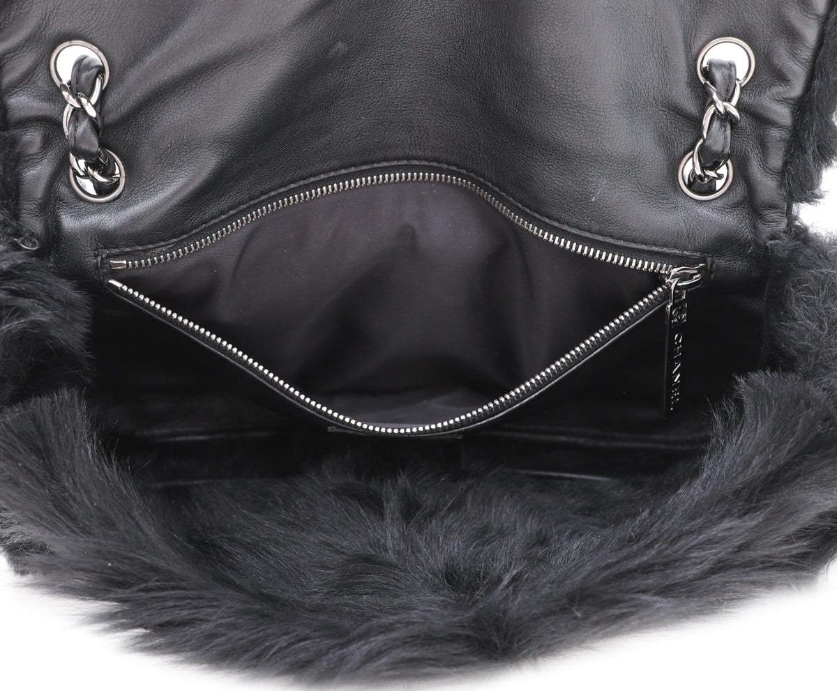 Chanel Black CC Mouton Fur Flap Bag-Chanel-THE CLOSET