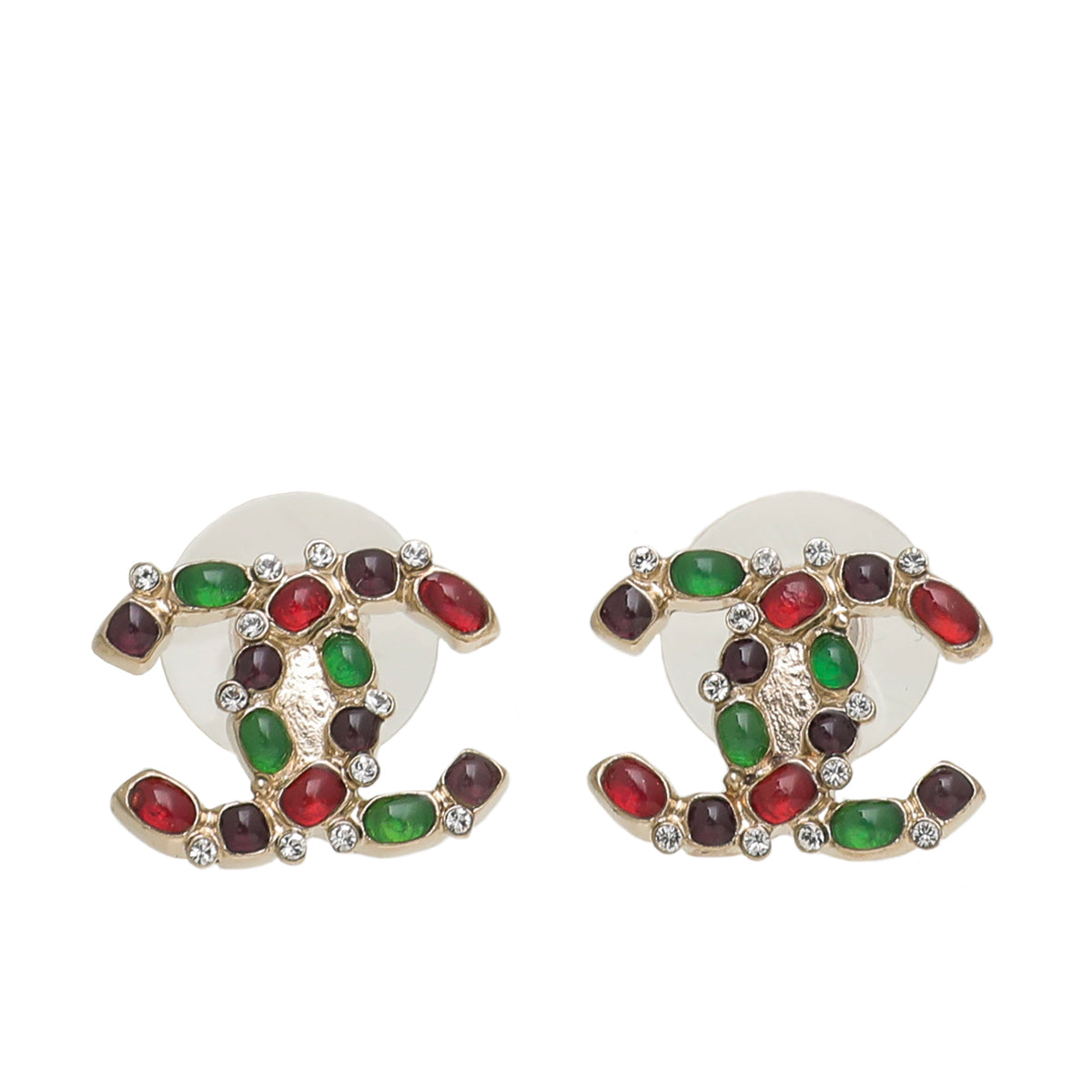 Chanel CC Multicolor Enamel W- Crystal Studs Earrings