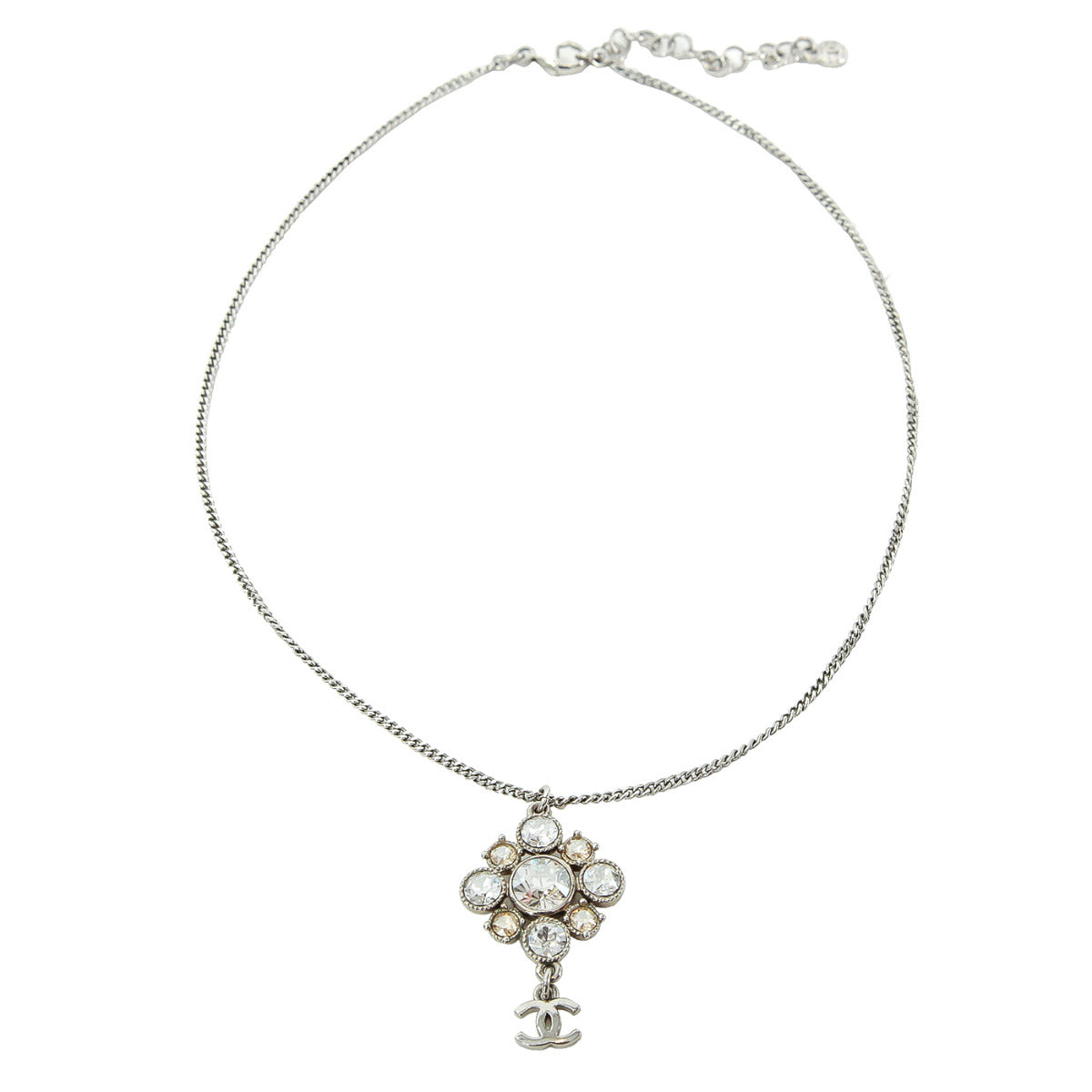 Chanel CC Crystal Silver Tone Pendant Necklace Chanel | The Luxury Closet