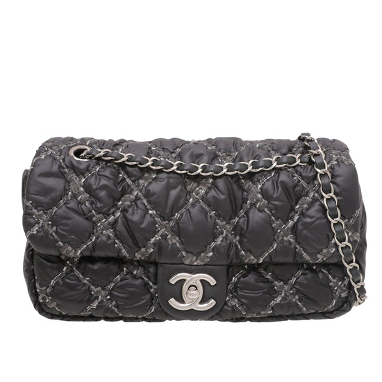Chanel Black CC Nylon On Stitch Bubble Flap Bag