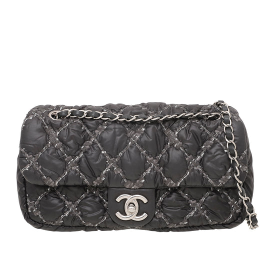 Chanel Black CC Nylon On Stitch Bubble Flap Bag