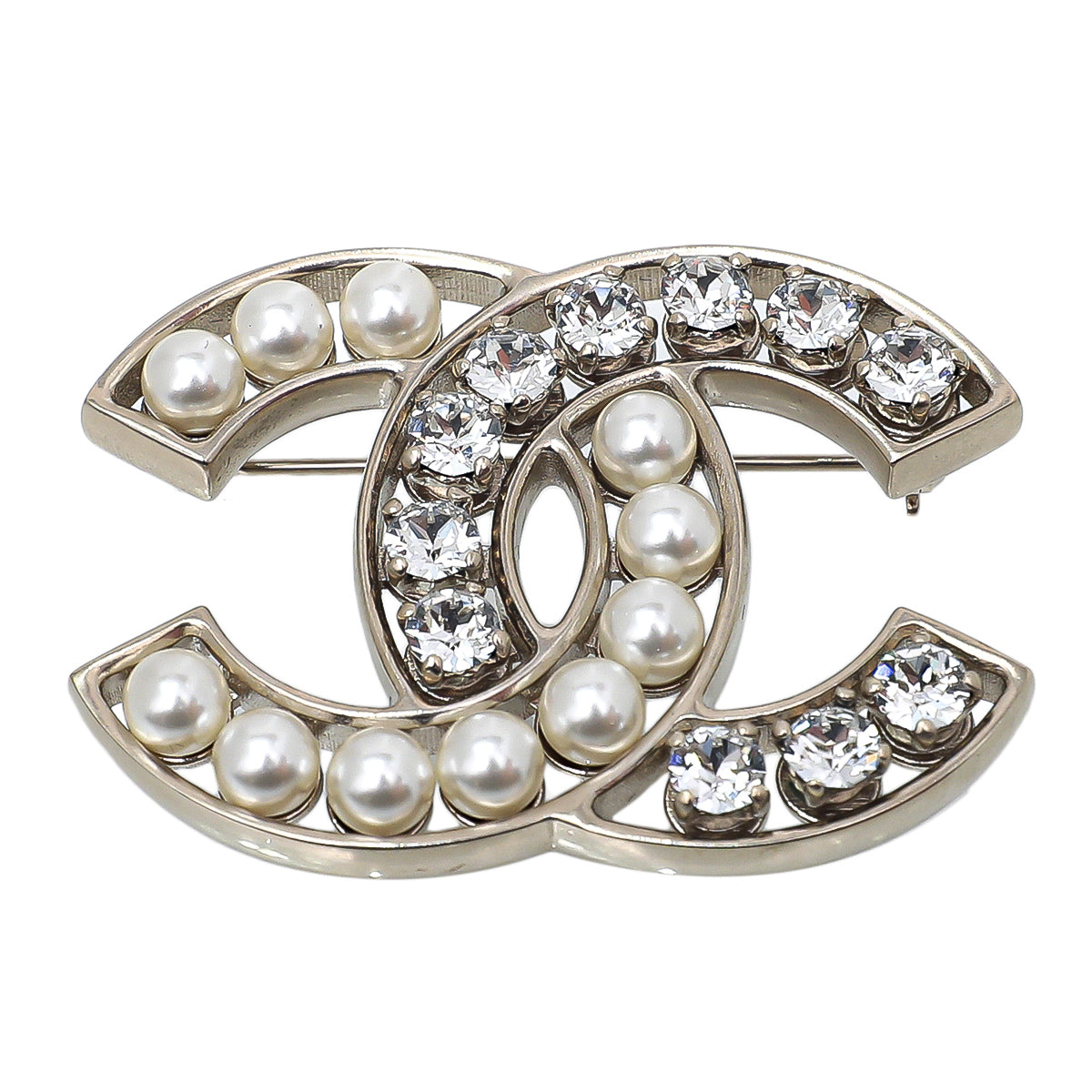 Chanel Light Gold CC Pearl and Crystal Brooch