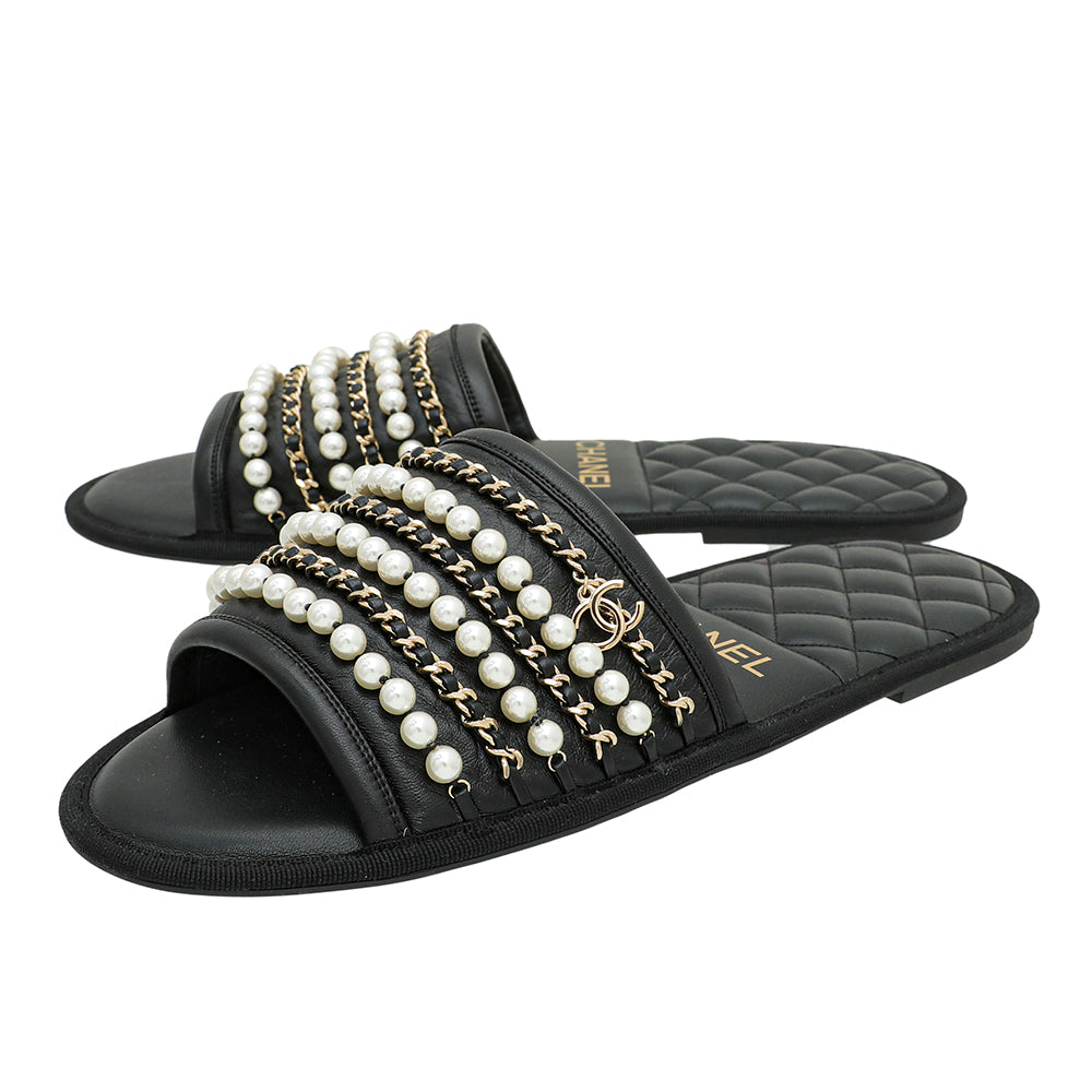 Chanel Black CC Pearl Chain Home Mules Large-Chanel-THE CLOSET