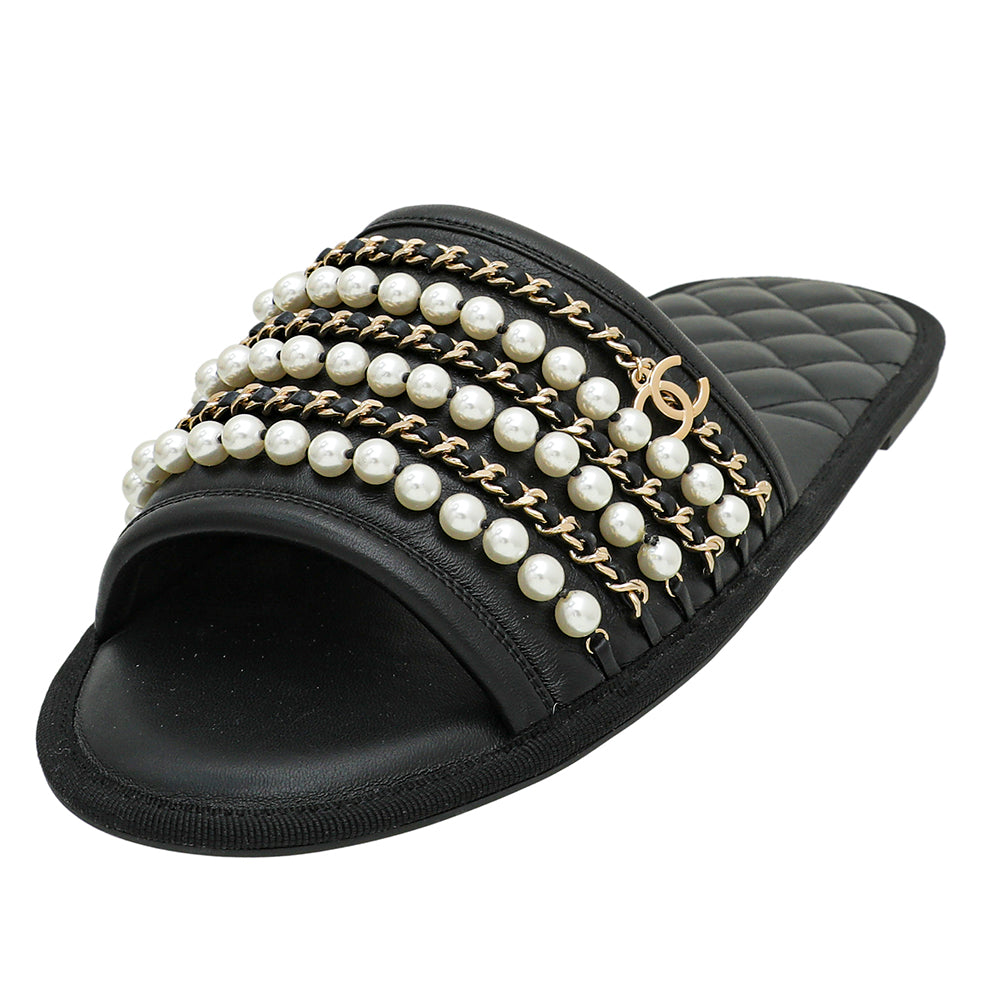 Chanel Black CC Pearl Chain Home Mules Large-Chanel-THE CLOSET