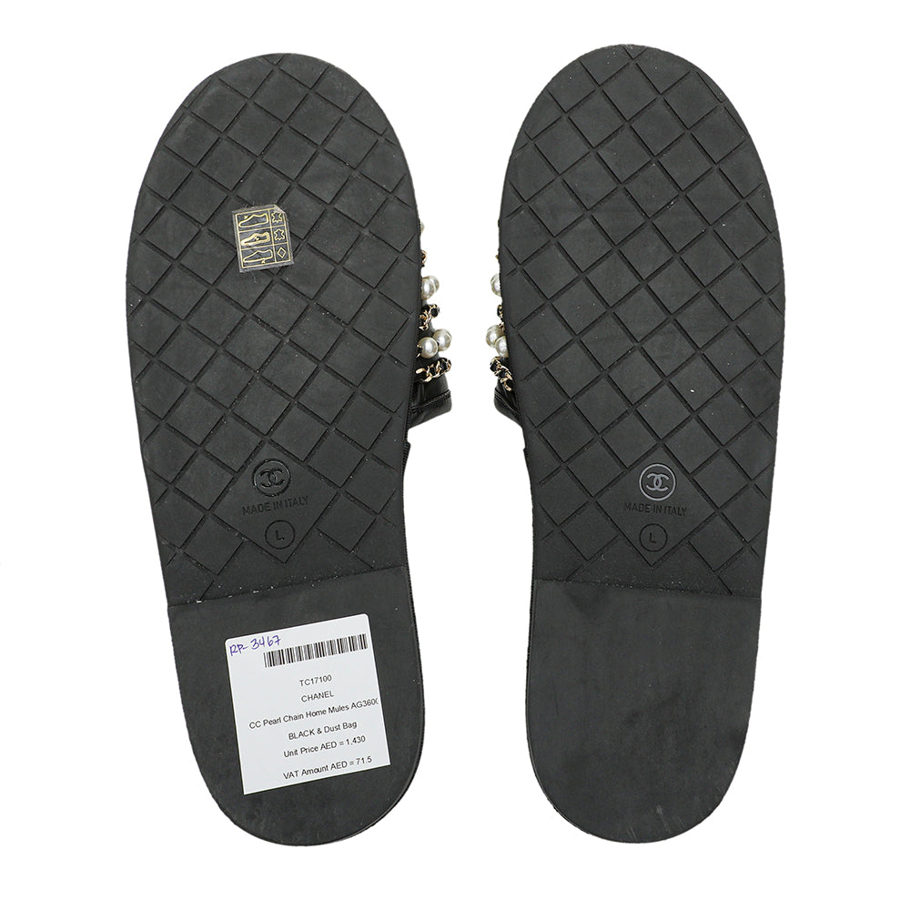 Chanel Black CC Pearl Chain Home Mules Large-Chanel-THE CLOSET