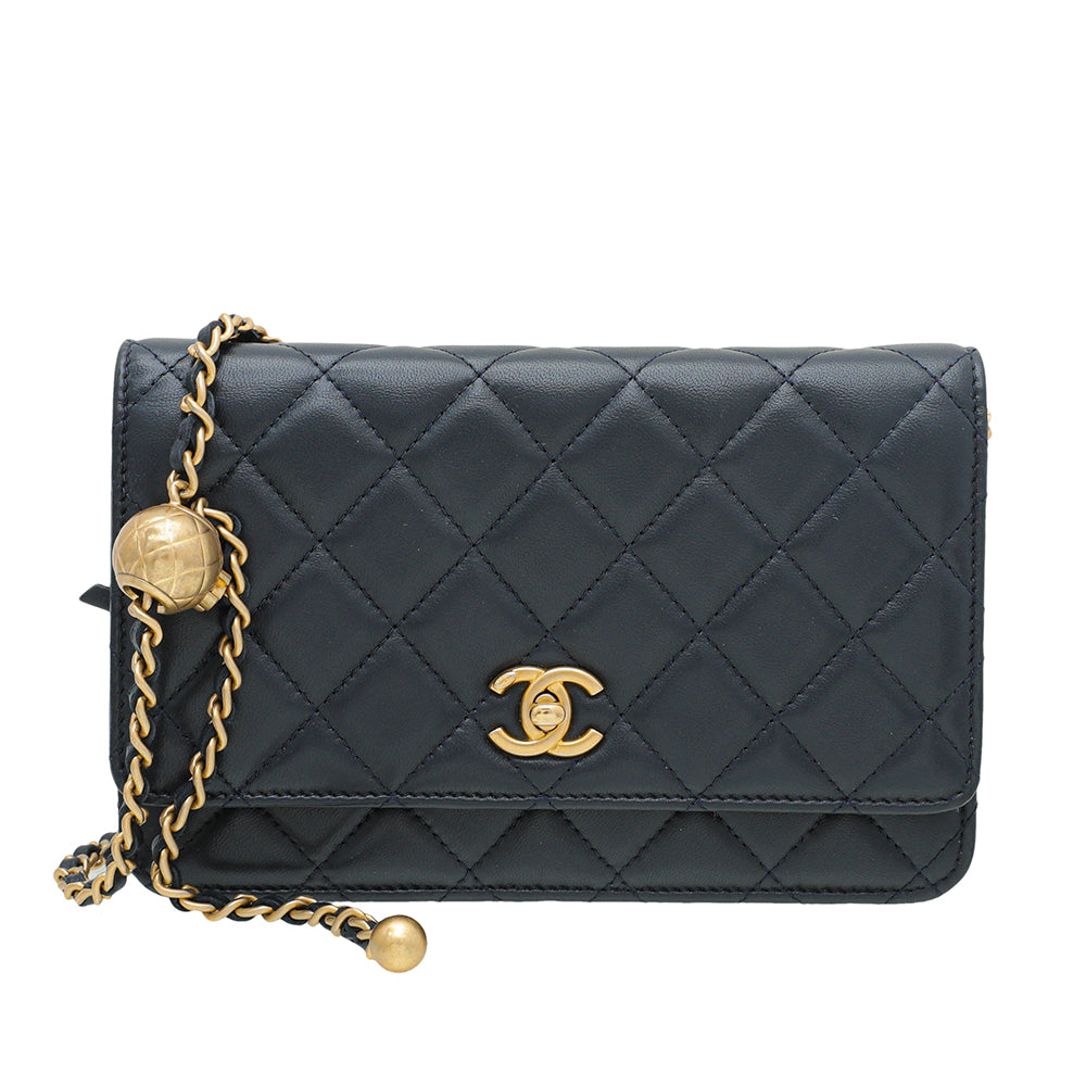 Chanel Navy CC Pearl Crush Wallet On Chain – The Closet