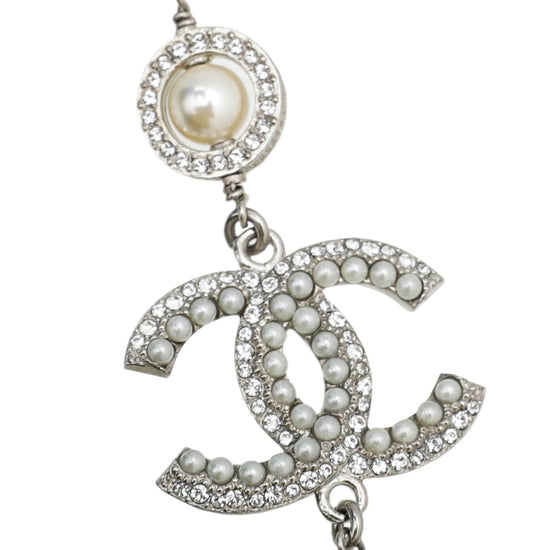 Chanel White CC Pearl Crystal Necklace