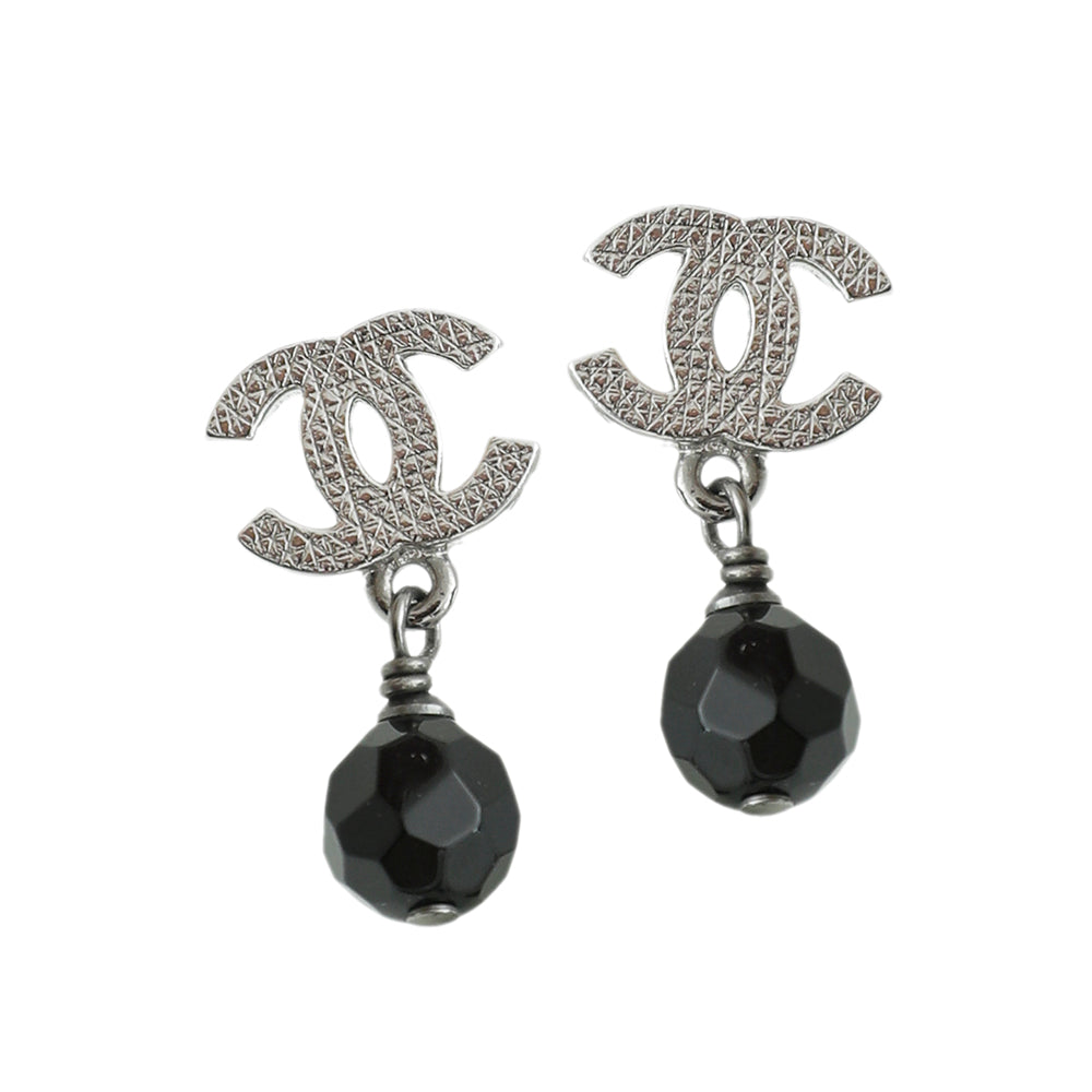 Chanel Black CC Pearl Drop Earrings