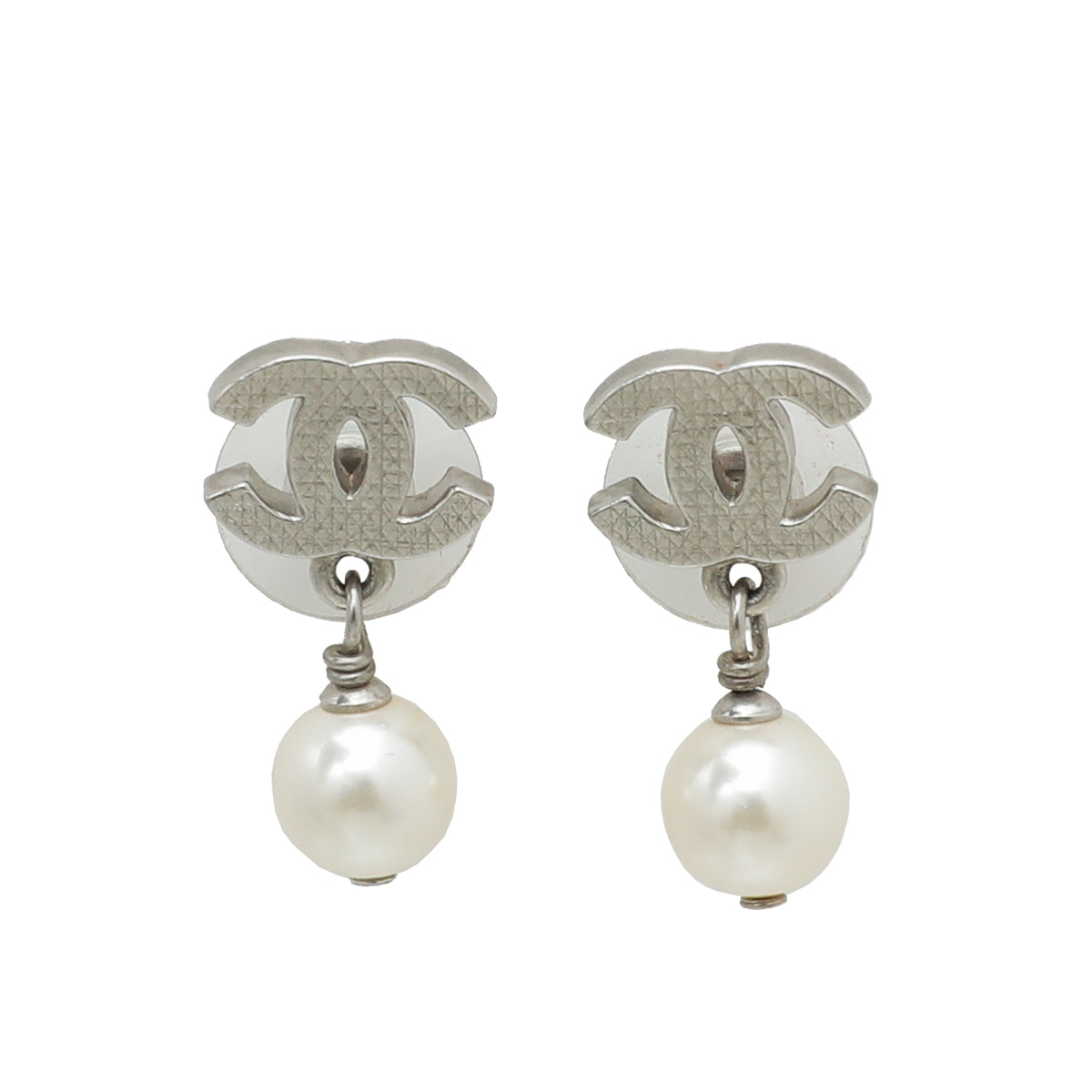 Chanel White CC Pearl Drop Earrings-Chanel-THE CLOSET