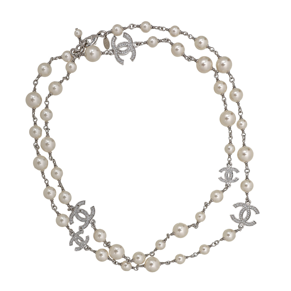 Chanel White CC Pearl Long Necklace-Chanel-THE CLOSET