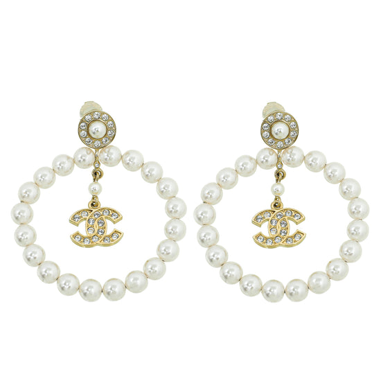 Chanel Earrings CC Logo light Gold Pearl Rhinestone 07A – art Japan Export