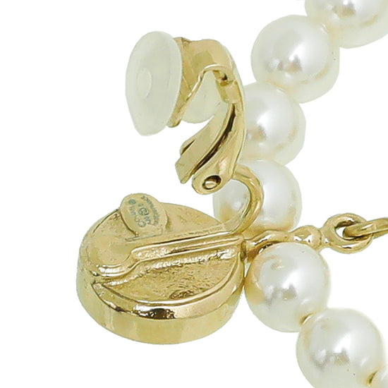 Chanel Gold CC Pearl Round Earrings