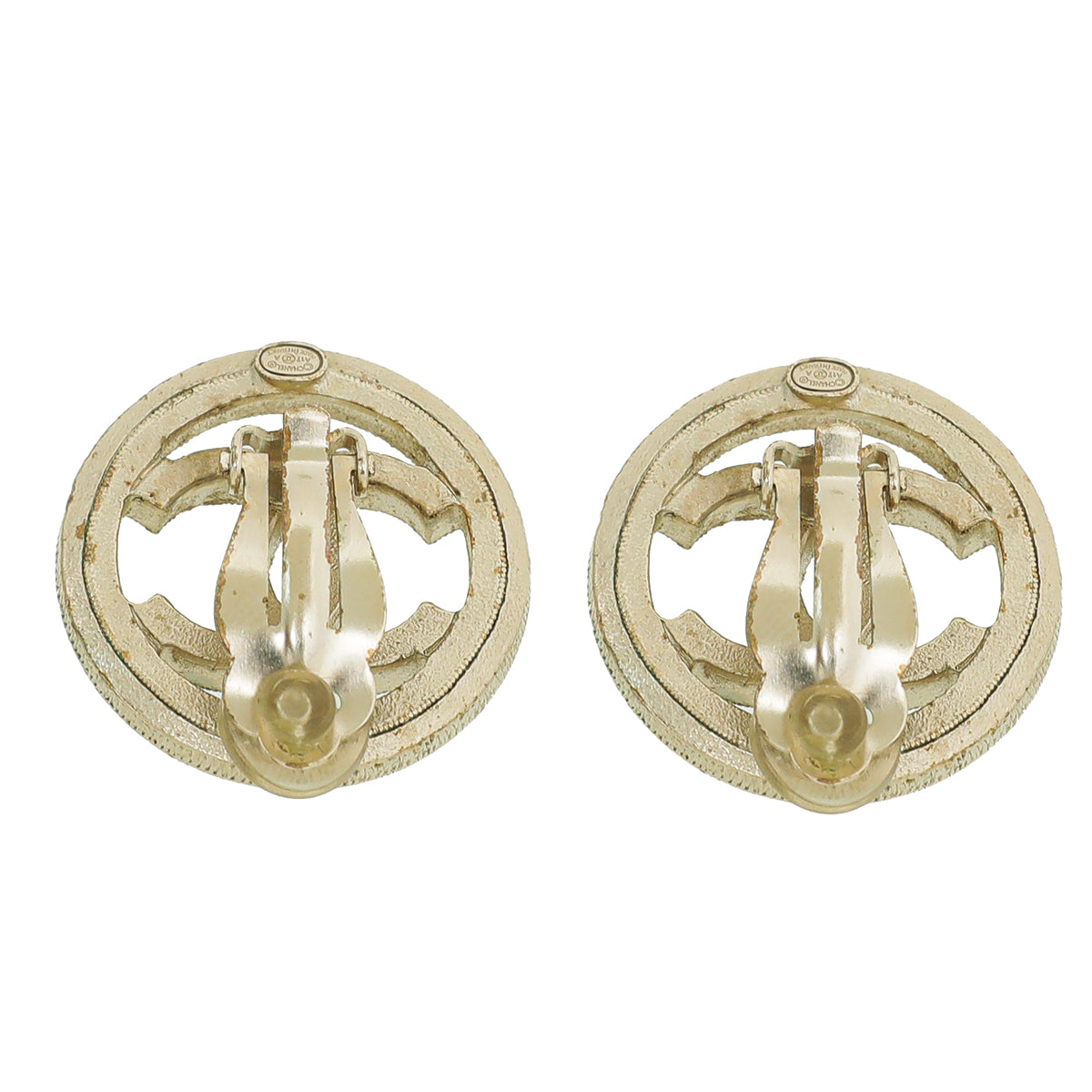 Chanel White CC Pearl Round Earrings