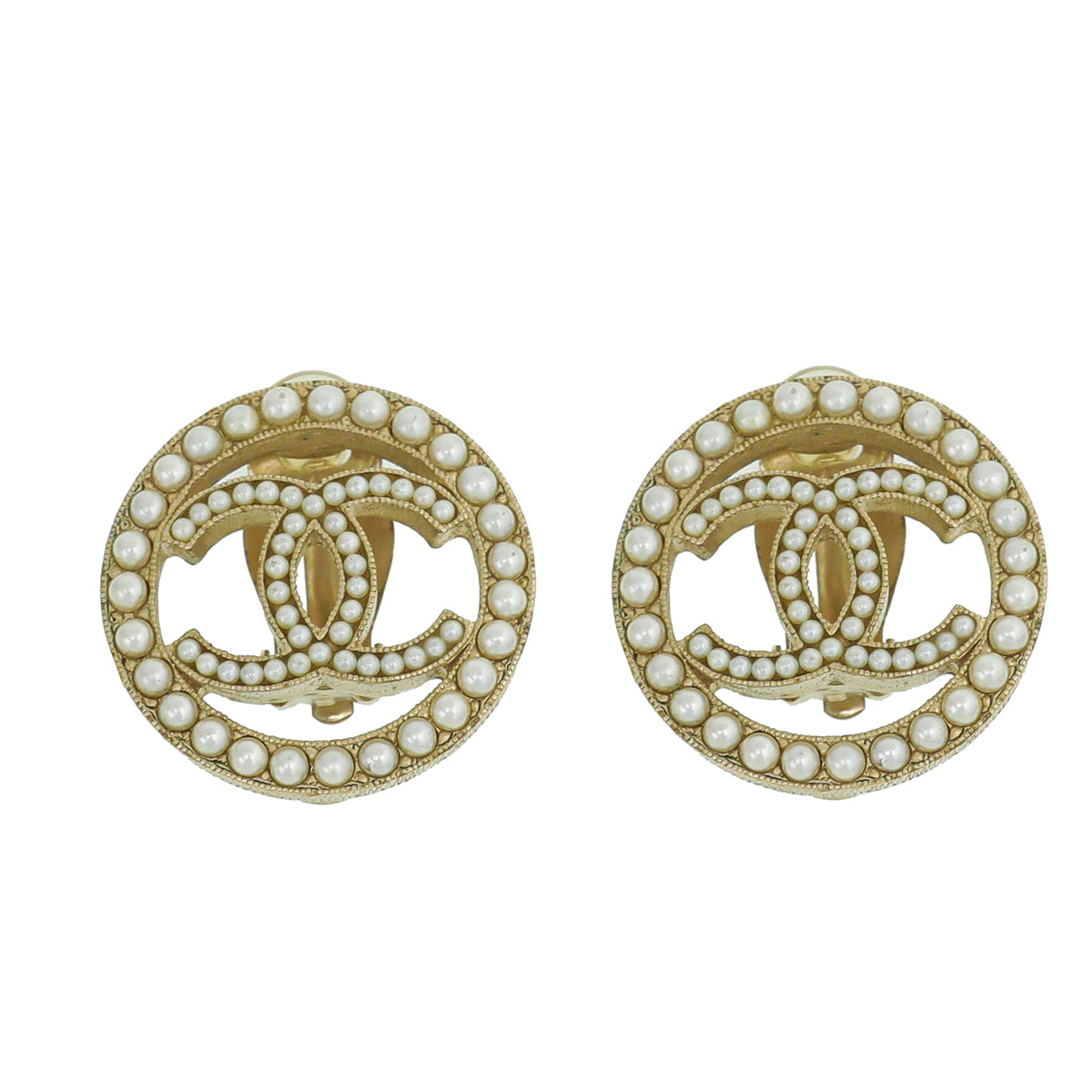 Chanel White CC Pearl Round Earrings-Chanel-THE CLOSET