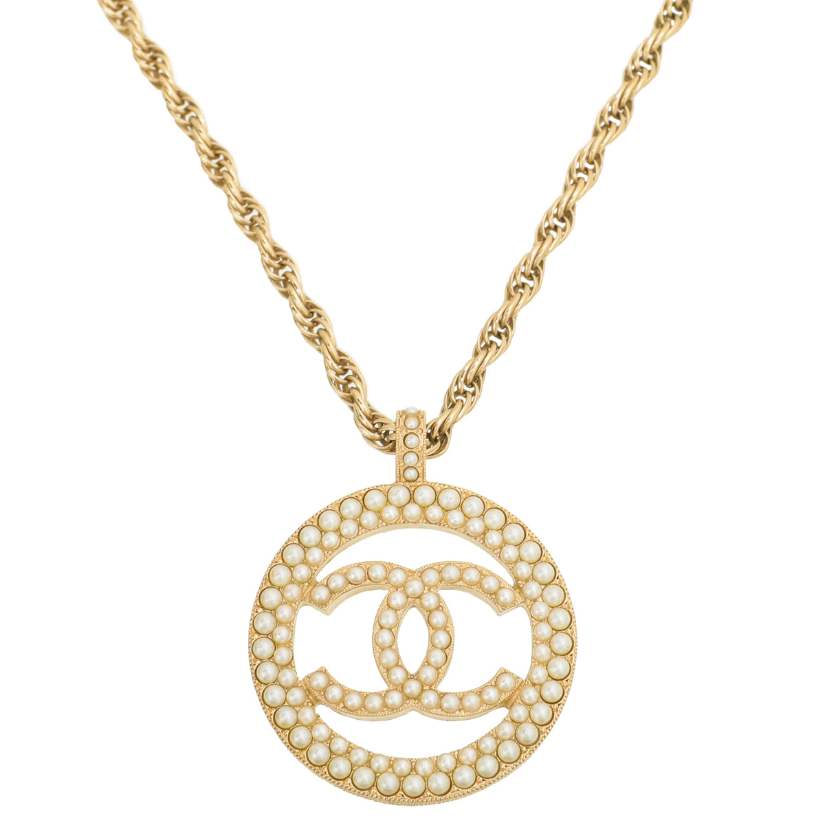 Chanel White CC Pearl Round Pendant Necklace-Chanel-THE CLOSET