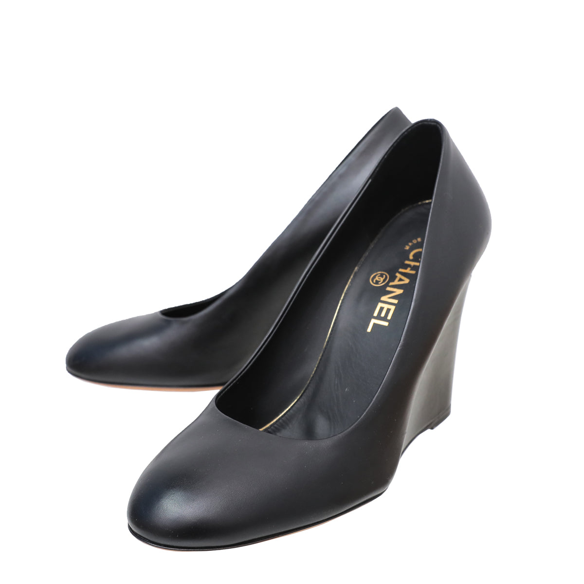 Chanel Black CC Pearl Wedge Pump 39-Chanel-THE CLOSET