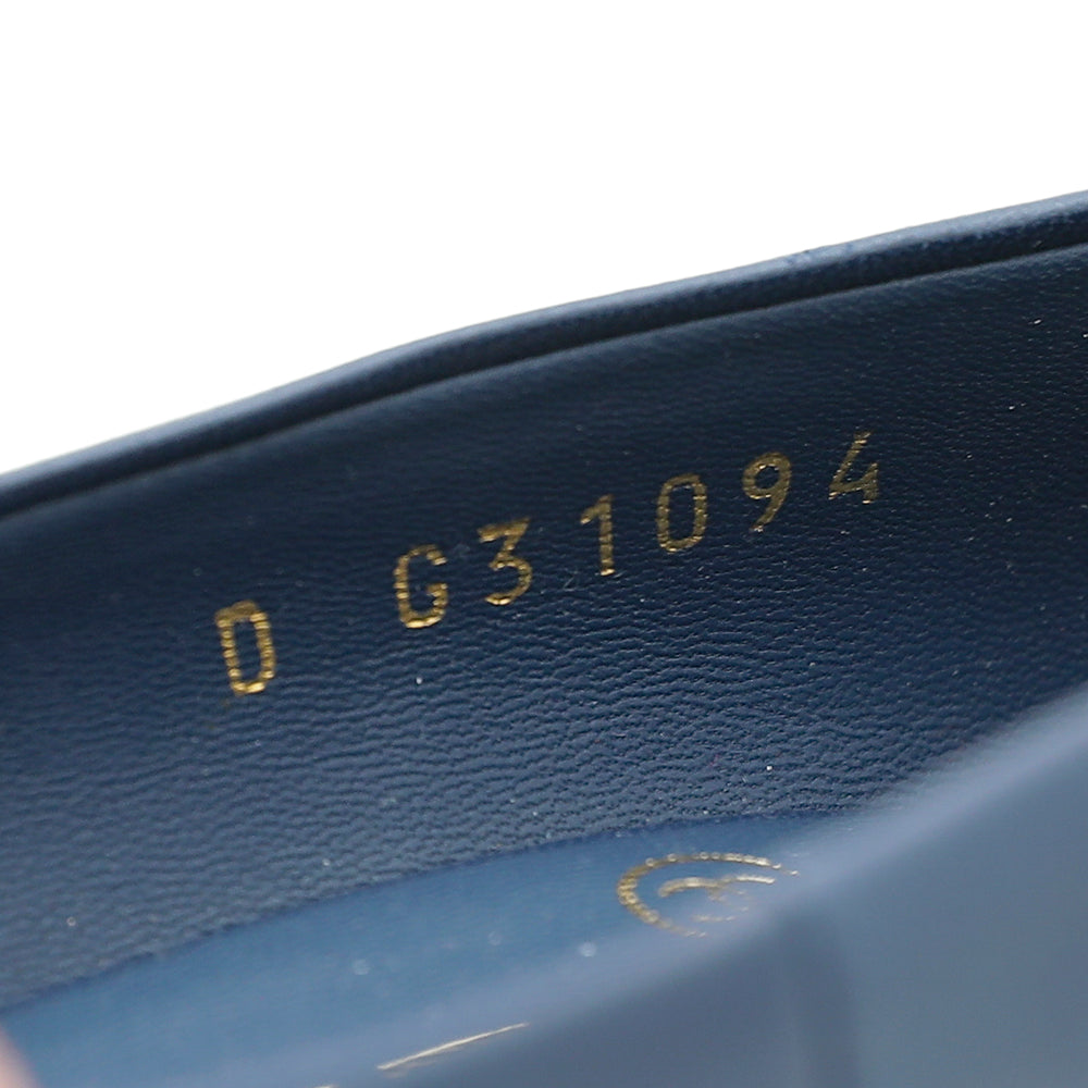 Chanel Blue CC Peep Toe Pearl Heel Pump 38.5-Chanel-THE CLOSET