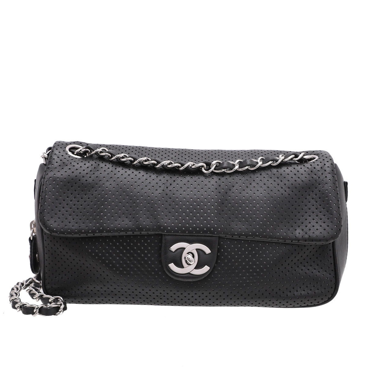 Chanel Black CC Perforated Baseball Spirit Flap Bag