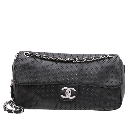 Chanel Black CC Perforated Baseball Spirit Flap Bag