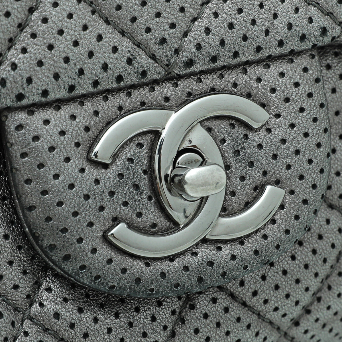 Chanel Metallic Grey CC Perforated Flap Jumbo Bag – The Closet